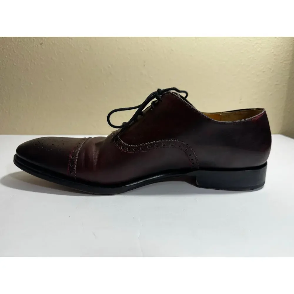 Magnannni for Saks Fifth Avenue Cap Toe Men's Brown Leather Lace‎ Up Shoes 13 M